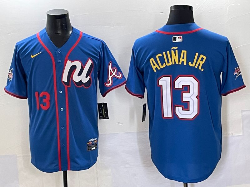 Men 2025 Atlanta Braves 13 Acuna jr Blue All star Nike MLB Jersey style 3